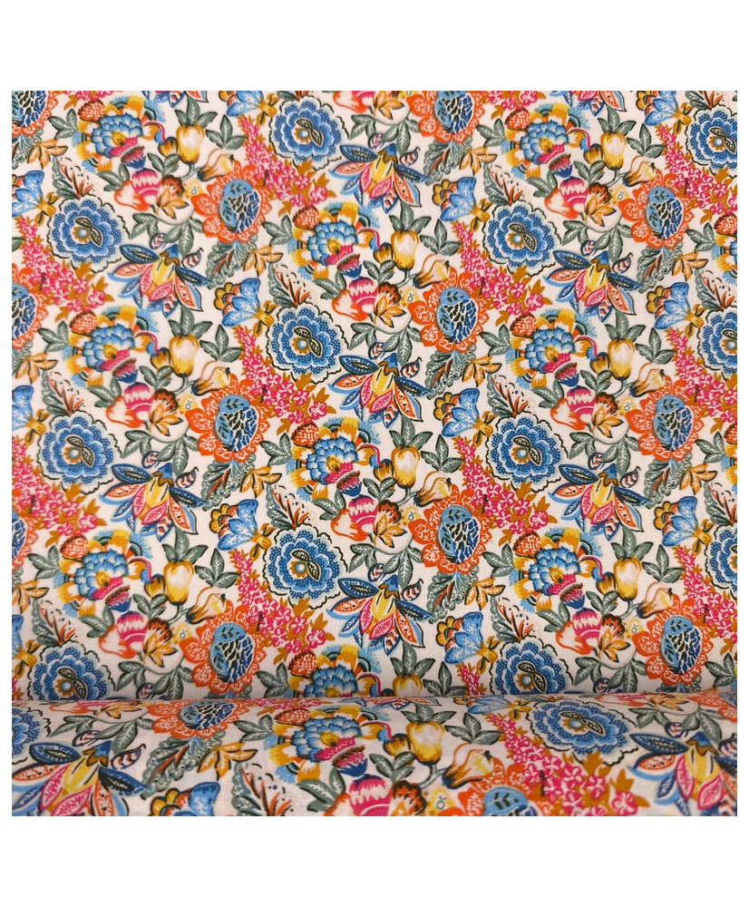 copy of Tissu percale coton imprimé Bimba - Motifs Patchwork Graphique & Fleuri Multicolore