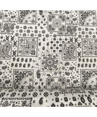 Tissu 100% Coton Imprimé Bandana & Paisley - Kansas Fond blanc/noir