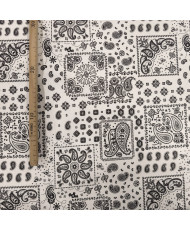 Tissu 100% Coton Imprimé Bandana & Paisley - Kansas Fond blanc/noir