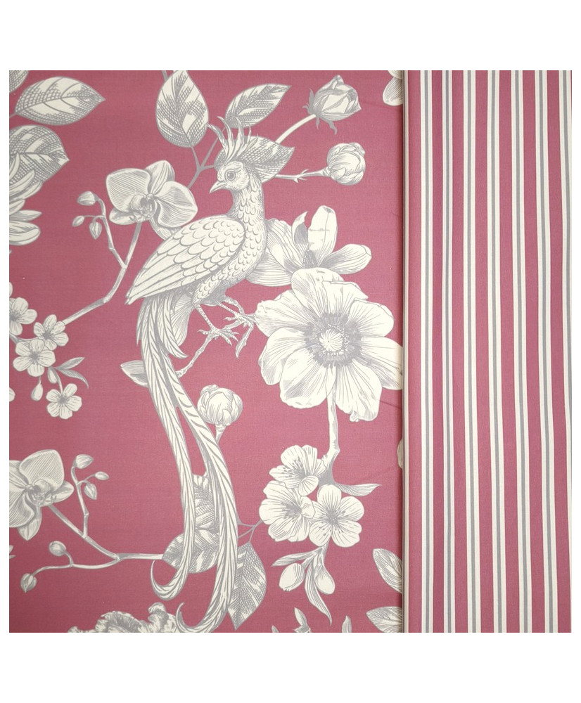 Tissu ameublement "Alami"- toile de Jouy- fraise- 280 cm