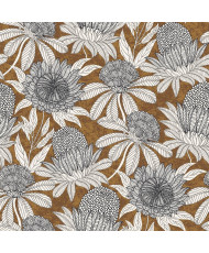 Recycled Upholstery Fabric – "Thistle" Pattern in Ochre & Black (500 g/m²)