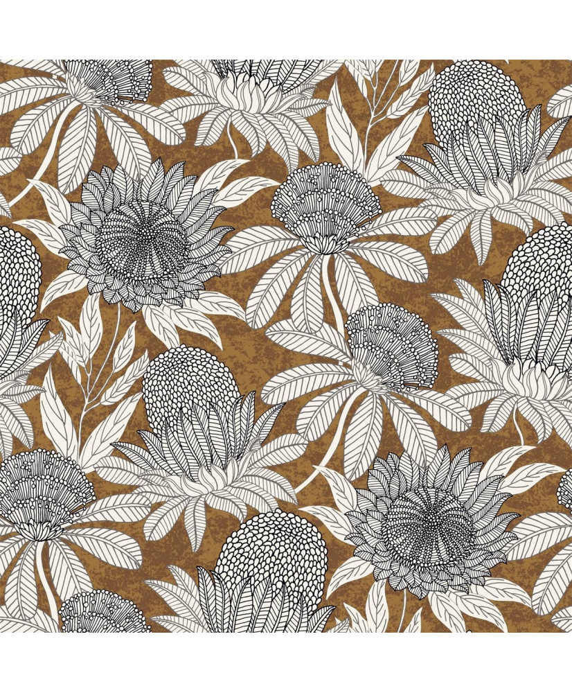 Recycled Upholstery Fabric – "Thistle" Pattern in Ochre & Black (500 g/m²)