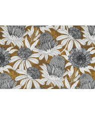 Recycled Upholstery Fabric – "Thistle" Pattern in Ochre & Black (500 g/m²)