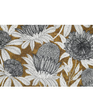 Recycled Upholstery Fabric – "Thistle" Pattern in Ochre & Black (500 g/m²)