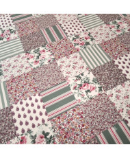 Tissu Imprimé Patchwork Fleuri & Rayures – 100% Coton Fleurville