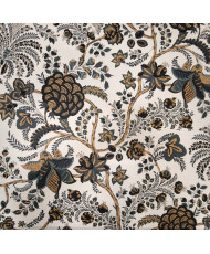 Tissu 100% Coton "Palopa Indienne" – Grand Motif Floral – Gris & moutarde – 280 cm