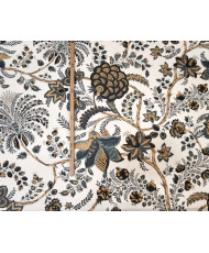 Tissu 100% Coton "Palopa Indienne" – Grand Motif Floral – Gris & moutarde – 280 cm