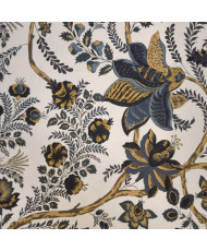 Tissu 100% Coton "Palopa Indienne" – Grand Motif Floral – Gris & moutarde – 280 cm