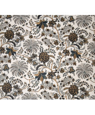 Tissu 100% Coton "Palopa Indienne" – Grand Motif Floral – Gris & moutarde – 280 cm