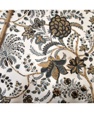 Tissu 100% Coton "Palopa Indienne" – Grand Motif Floral – Gris & moutarde – 280 cm