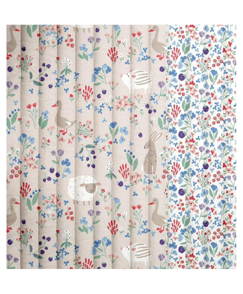 Quilted Cotton Fabric – Country Animals & Flowers Print