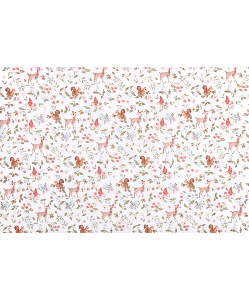 Tissu coton Mésange — Animaux de la forêt & fleurs