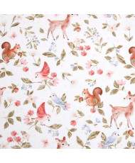 Tissu coton Mésange — Animaux de la forêt & fleurs