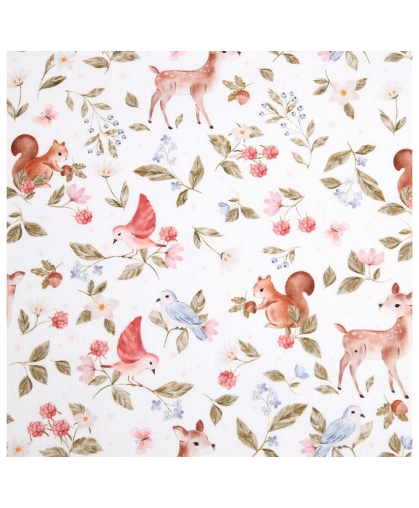 Tissu coton Mésange — Animaux de la forêt & fleurs