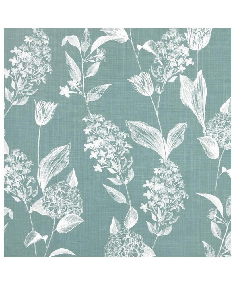 Tissu "botanique" 100% coton bleu