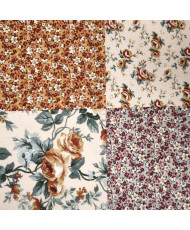Tissu Imprimé Patchwork Fleuri & Rayures- Ocre – 100% Coton "Fleurville"