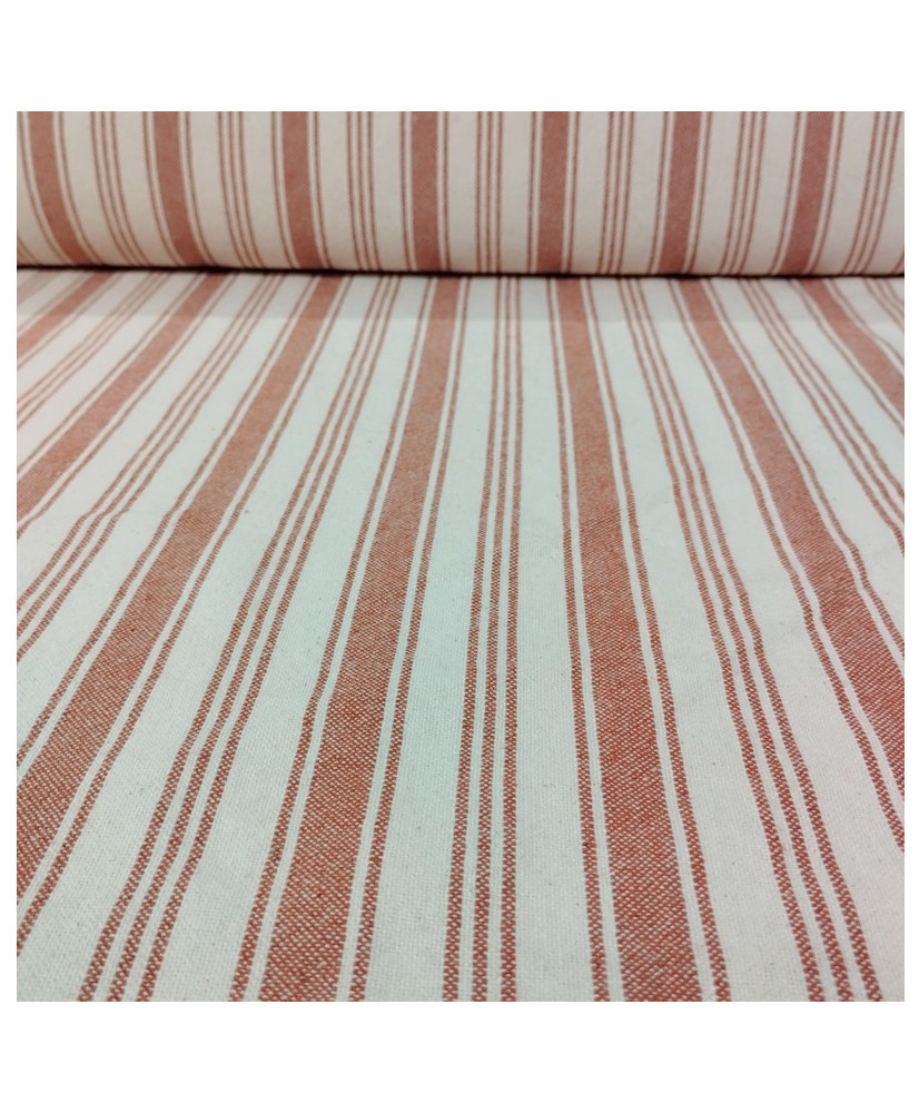Coupon Tissu Toile de coton tissé teint Eugène-rayure-terracotta - 1.15m