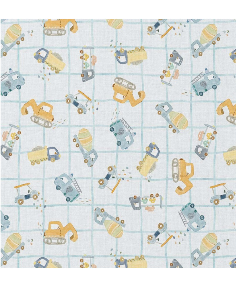 Cretonne Fabric CAMMY 100% Cotton - Blue & Yellow - 140 cm / 55" Width