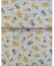 Cretonne Fabric CAMMY 100% Cotton - Blue & Yellow - 140 cm / 55" Width