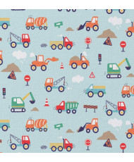 Tissu coton CAMIONS Bleu / Orange 150 cm