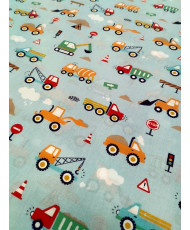 Tissu coton CAMIONS Bleu / Orange 150 cm