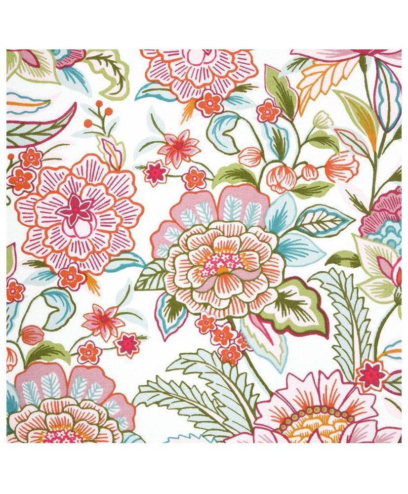 Tissu Cretonne 100% Coton « Bloom » — Motif Fleuri Indien Rose