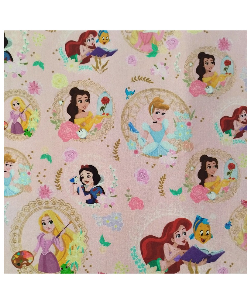 Tissu Coton Princesses Disney & Médaillons Fleuris