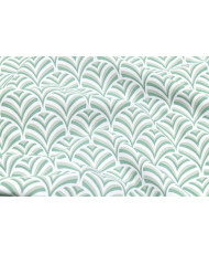 PVC Coated Fabric "EVENTAIL" - Table Cover - Sage Green & White Geometric Pattern