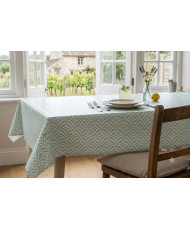 Enduit PVC « Albert» — Nappage Motif Géométrique Vert Sauge & Blanc