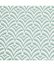 Enduit PVC « Albert» — Nappage Motif Géométrique Vert Sauge & Blanc