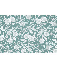 Enduit PVC « Bonaugure » — Nappage Motif Floral Gravure Vert Céladon & Blanc