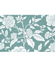 PVC Coated Fabric "BON AUGURE" - Table Cover - Celadon Green & White Floral Pattern