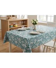 Enduit PVC « Bonaugure » — Nappage Motif Floral Gravure Vert Céladon & Blanc