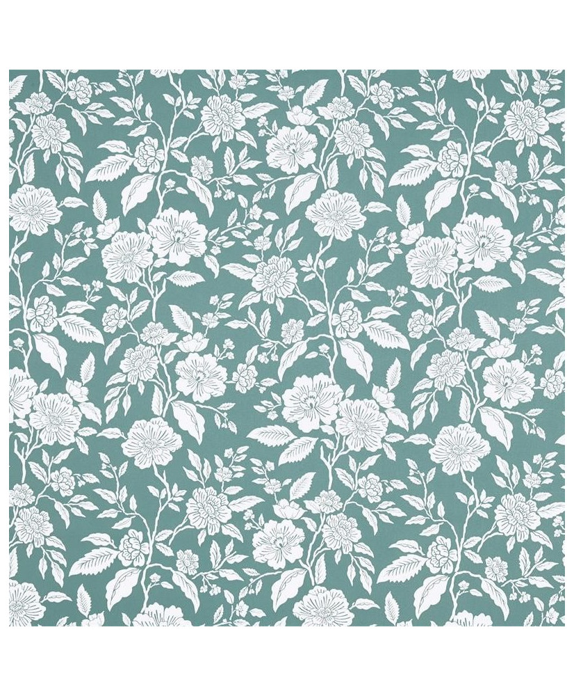 Enduit PVC « Bonaugure » — Nappage Motif Floral Gravure Vert Céladon & Blanc