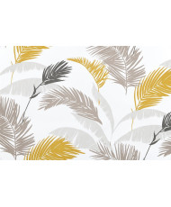 PVC Coated Fabric "CALAMUS" - Table Cover - Mustard Yellow & Grey Palm Leaf Pattern