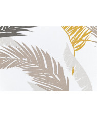 PVC Coated Fabric "CALAMUS" - Table Cover - Mustard Yellow & Grey Palm Leaf Pattern