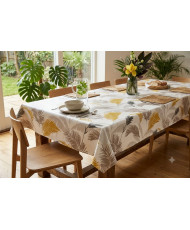 PVC Coated Fabric "CALAMUS" - Table Cover - Mustard Yellow & Grey Palm Leaf Pattern