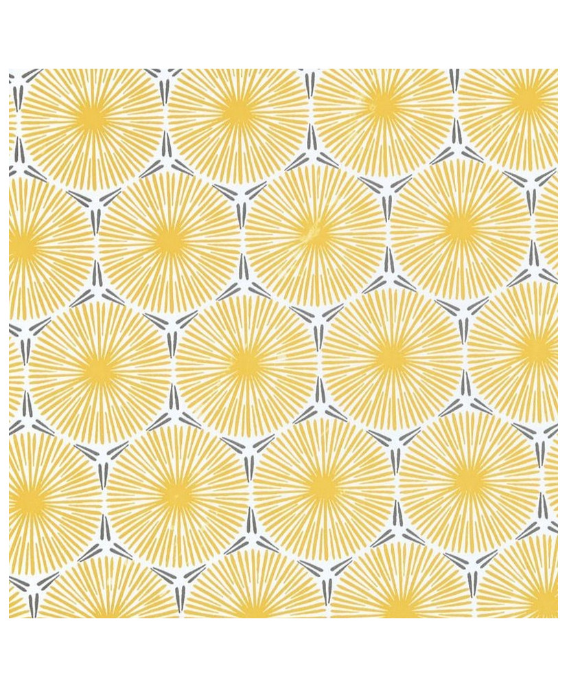 PVC Coated Fabric "CYCAS" - Table Cover - Yellow & Grey Geometric Sunburst Pattern