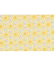 PVC Coated Fabric "CYCAS" - Table Cover - Yellow & Grey Geometric Sunburst Pattern