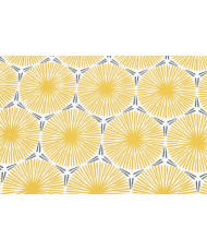 PVC Coated Fabric "CYCAS" - Table Cover - Yellow & Grey Geometric Sunburst Pattern