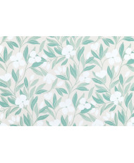 PVC Coated Fabric "DARLA" - Table Cover - Sage Green Foliage & White Floral Pattern