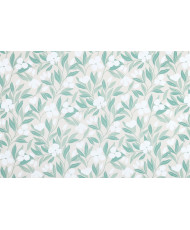 Enduit PVC « Darla » — Nappage Motif Feuillages Vert Sauge & Fleurs Blanches