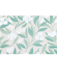 Enduit PVC « Darla » — Nappage Motif Feuillages Vert Sauge & Fleurs Blanches