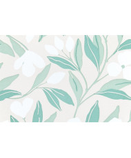 Enduit PVC « Darla » — Nappage Motif Feuillages Vert Sauge & Fleurs Blanches
