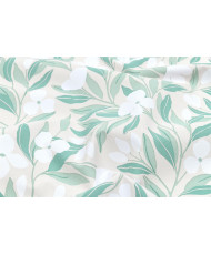 Enduit PVC « Darla » — Nappage Motif Feuillages Vert Sauge & Fleurs Blanches
