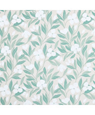 Enduit PVC « Darla » — Nappage Motif Feuillages Vert Sauge & Fleurs Blanches