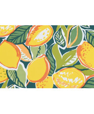 Enduit PVC « Sorrente » — Nappage Motif Citrons & Feuillages Stylisés Fond Vert Canard