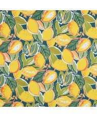 PVC Coated Fabric "TISSEO" - Table Cover - Lemon & Duck Green Foliage Pattern