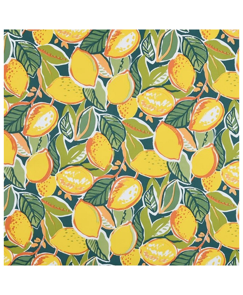 PVC Coated Fabric "TISSEO" - Table Cover - Lemon & Duck Green Foliage Pattern
