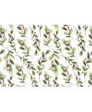 Holly PVC Coated Fabric — Botanical Watercolor Pattern & Red Berries